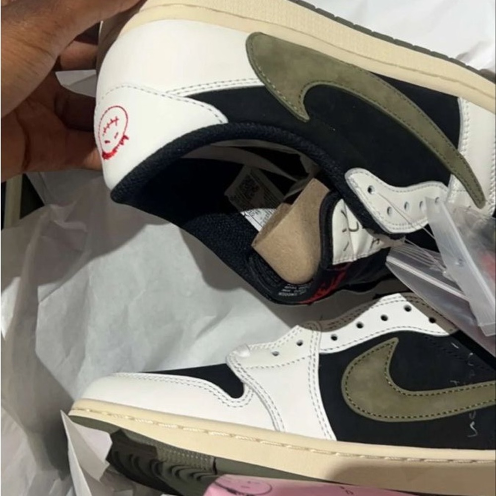 Travis Scott Black and White Sneakers with Olive Accents